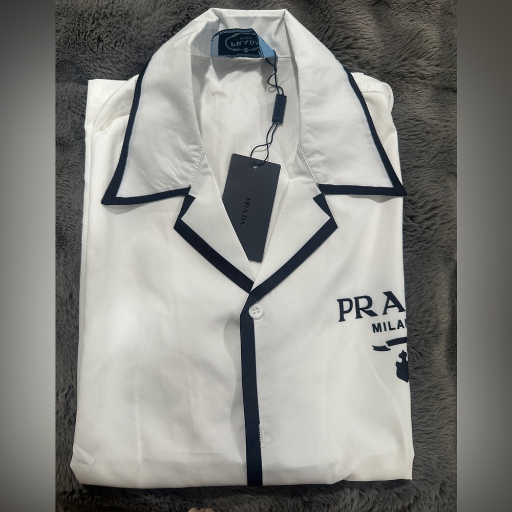 Prada White Shirt with Black Trim